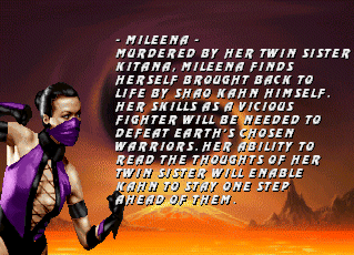 Mileena (MK2) in Ultimate Mortal Kombat Trilogy - 100% Difficulty  Mileena  (MK2) in Ultimate Mortal Kombat Trilogy - 100% Difficulty Serving as an  assassin along with her twin sister Kitana, Mileena's