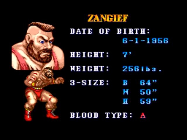 ZANGIEF, Character Data