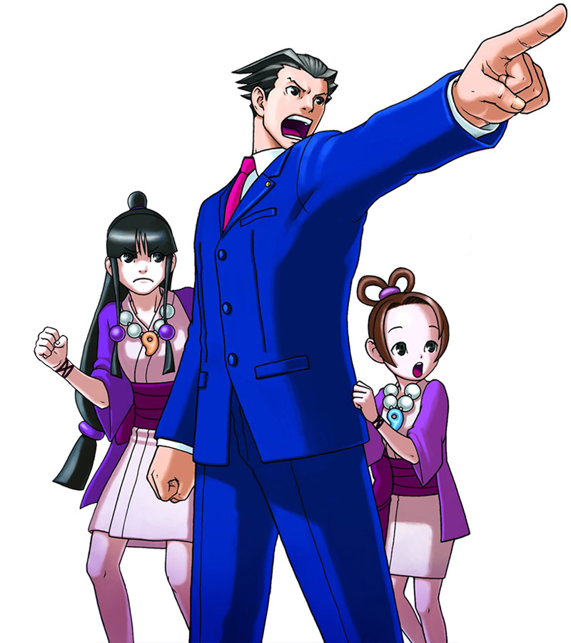 Phoenix Wright, Maya Fey and Pearl Fey in Ace Attorney Investigations: Miles  Edgeworth 
